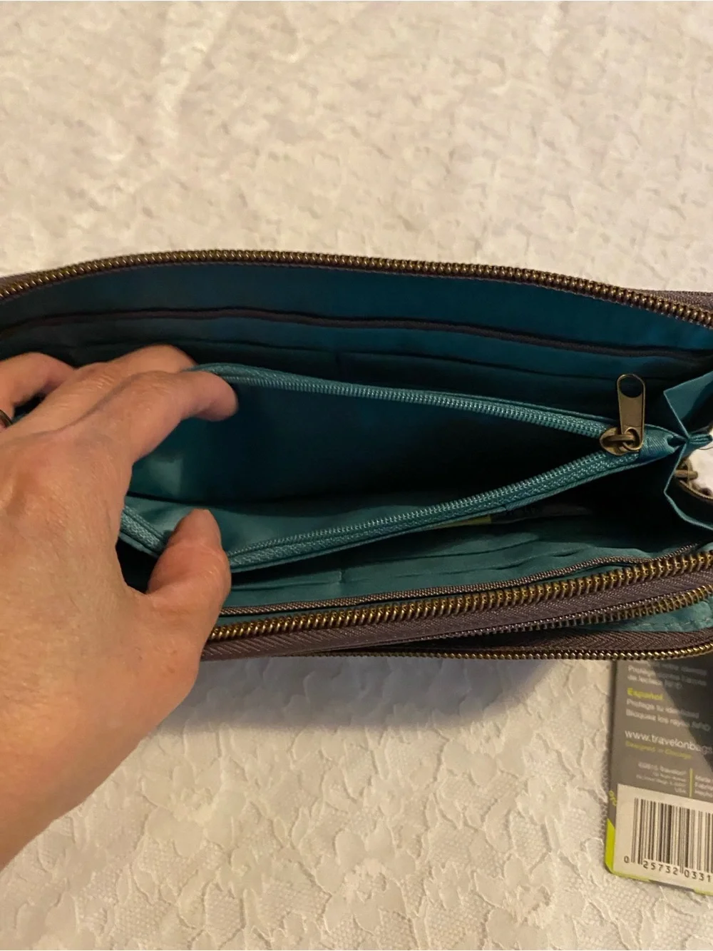 Travelon quilted Wristlet Wallet -RFID blocking to protect cards and ID.